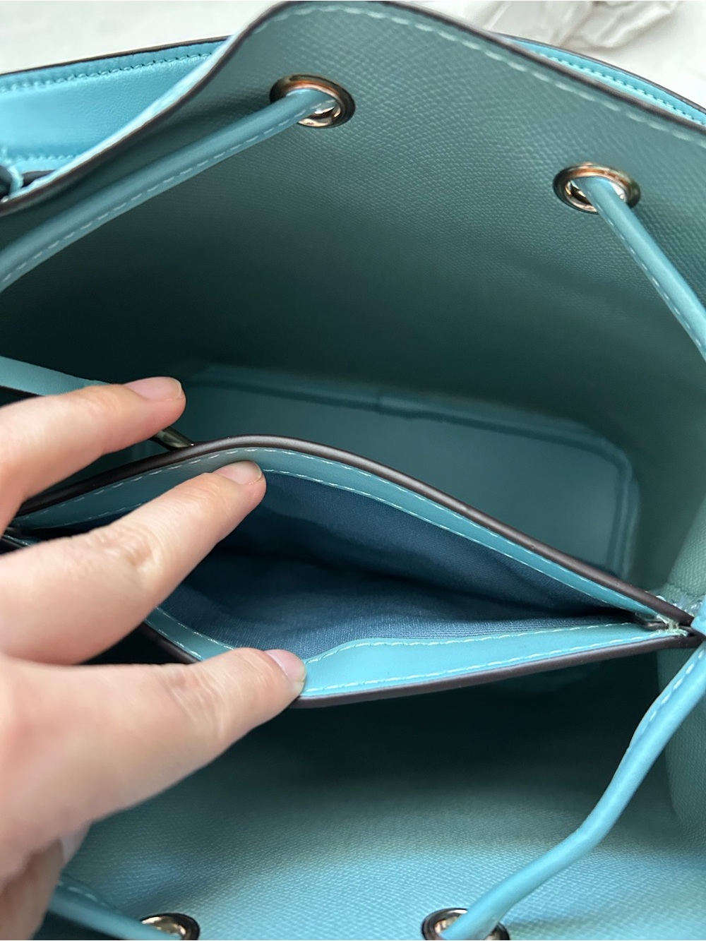 Coach Teal Signature Drawstring Bucket Bag with Pouch - Picture 7 of 8